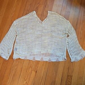 POL Yellow/tan V-Neck Sweater, Loose Knit, Pullover, Size Sm, Oversized